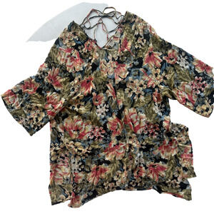 Billabong Cardigan Beach Cover Women Medium Floral 3/4 Sleeve Top
